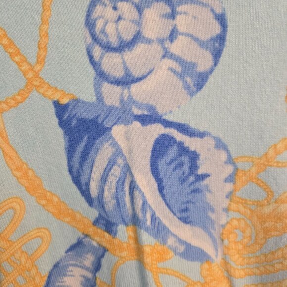 J. Mclaughlin Designer Seashell Yellow Blue Button Sleeve Sweater Size S - Picture 3 of 7